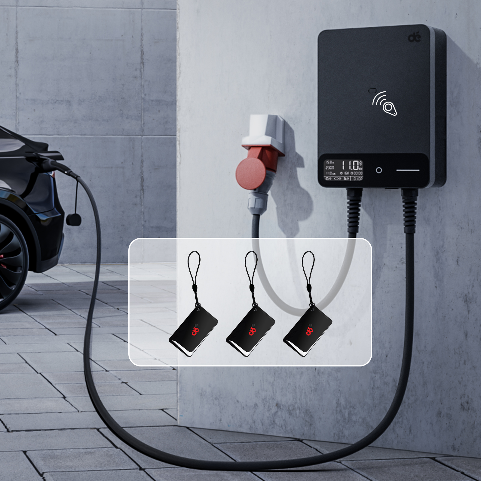 dé 11 kW-os fali töltőállomás 15 m-es kábellel, APP TUYA Type-2-7