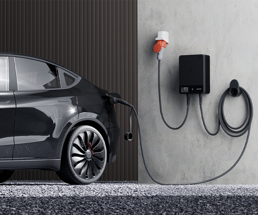 dé 22 kW-os fali töltő 7,5 m-es kábellel, alkalmazásos változat TUYA TYPE-2-6