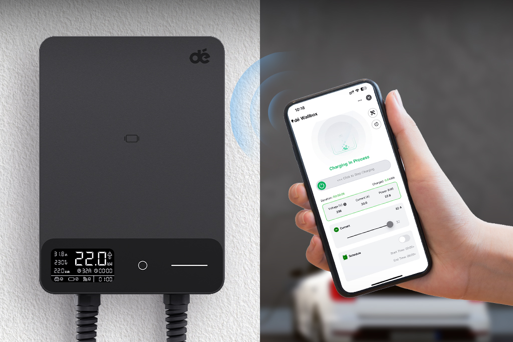 dé 22 kW-os fali töltő 10 m-es kábellel, APP TUYA Type-2-3