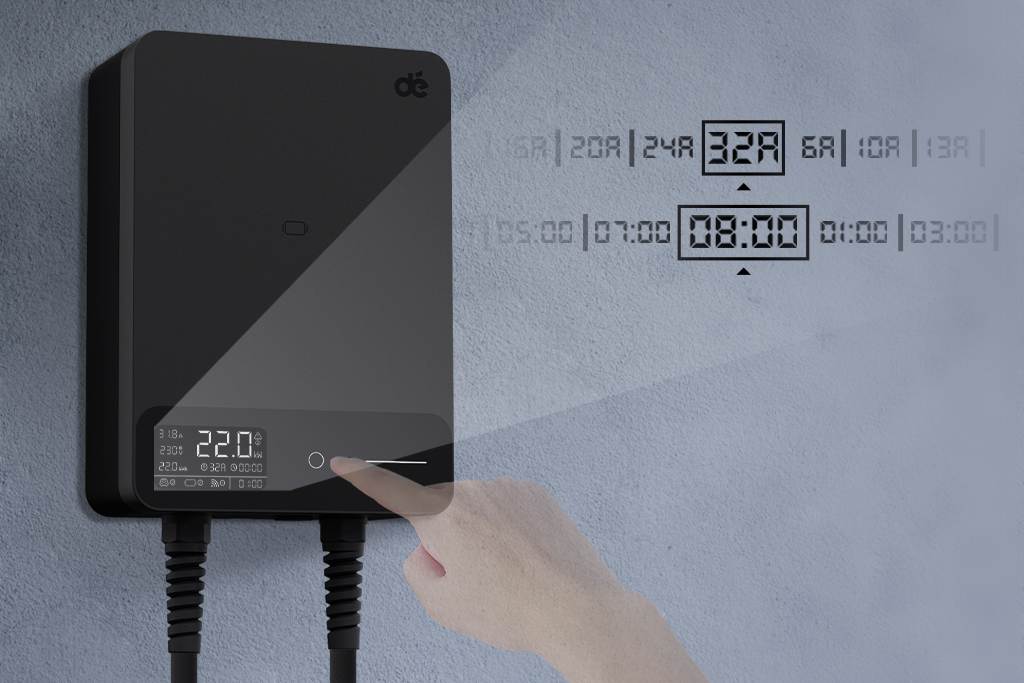 dé 22 kW-os fali töltő 10 m-es kábellel, APP TUYA Type-2-6