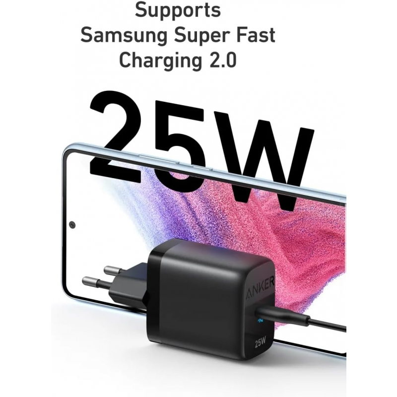 Anker 312 Ace 25 W-os hálózati töltő USB-C csatlakozóval, fekete A2642G11-1