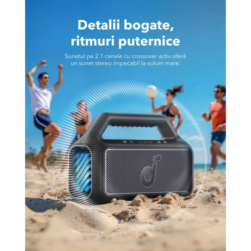 Anker SoundCore Boom 2 új változat Bluetooth hangszóró, 80 W, TWS, RGB, IPX7, fekete, A3138012-4