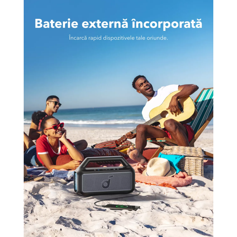 Anker SoundCore Boom 2 új változat Bluetooth hangszóró, 80 W, TWS, RGB, IPX7, fekete, A3138012-9