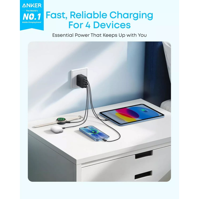 Anker Zolo 50W hálózati töltő 2 x USB-A és 2 x USB-C csatlakozóval, fekete A121EG11-2