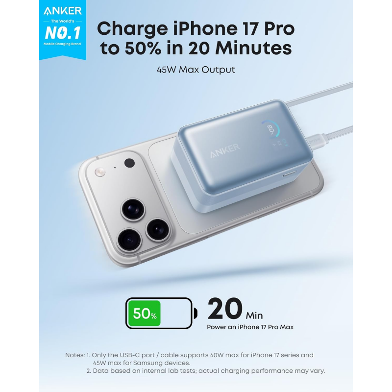 Anker Nano külső akkumulátor 10000 mAh 45 W QC + PD, kék-1