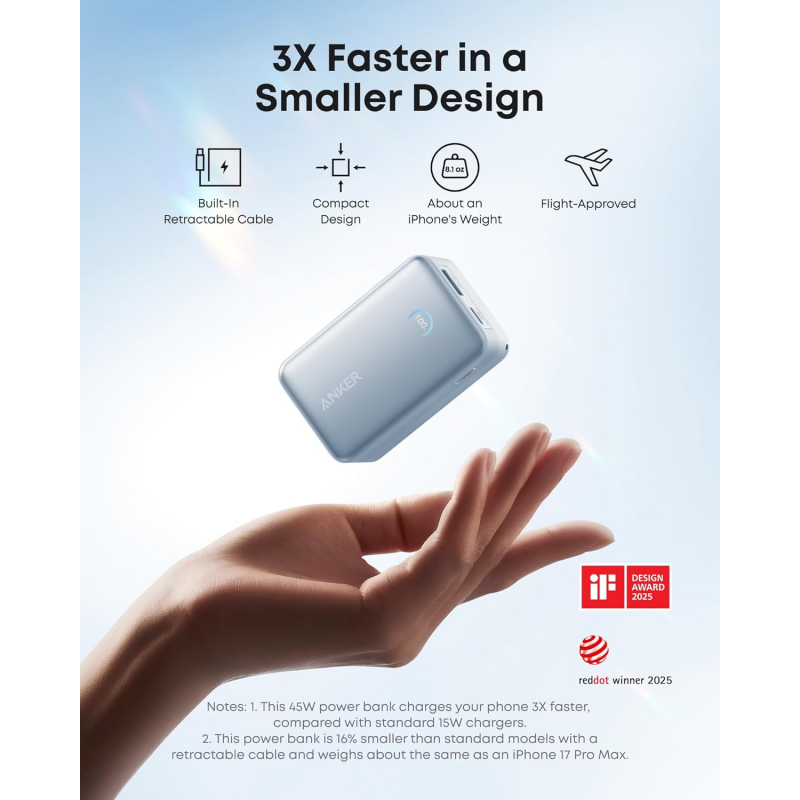 Anker Nano külső akkumulátor 10000 mAh 45 W QC + PD, kék-3
