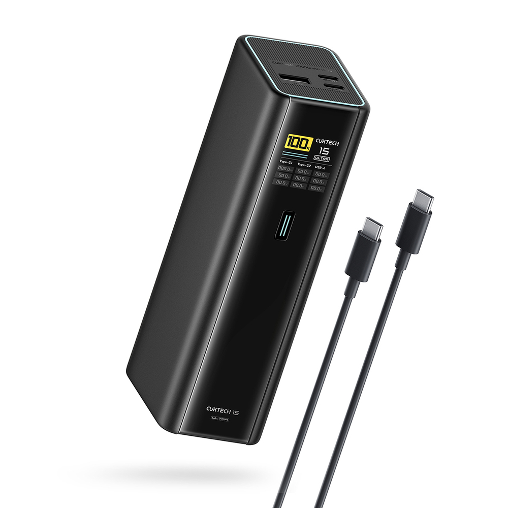 Cuktech PB200U 210 W-os 20000 mAh-s powerbank 2 × USB-C-vel, USB-A-val, TFT-kijelzővel és 240 W-os USB-C kábellel, fekete-0
