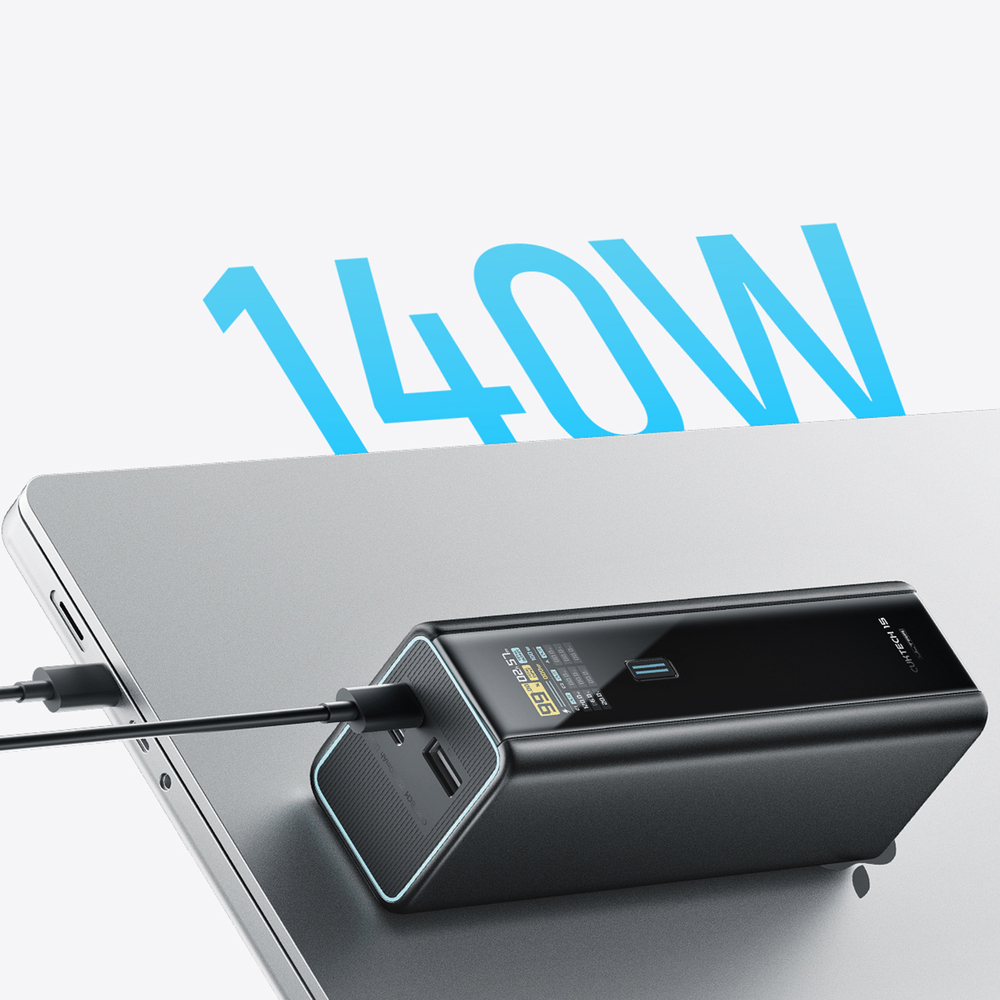 Cuktech PB200U 210 W-os 20000 mAh-s powerbank 2 × USB-C-vel, USB-A-val, TFT-kijelzővel és 240 W-os USB-C kábellel, fekete-2