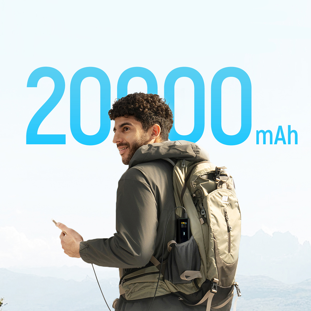 Cuktech PB200U 210 W-os 20000 mAh-s powerbank 2 × USB-C-vel, USB-A-val, TFT-kijelzővel és 240 W-os USB-C kábellel, fekete-3
