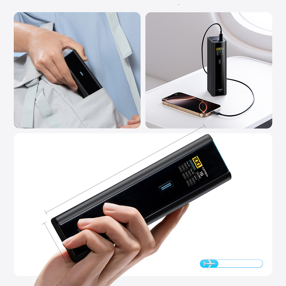 Cuktech PB200U 210 W-os 20000 mAh-s powerbank 2 × USB-C-vel, USB-A-val, TFT-kijelzővel és 240 W-os USB-C kábellel, fekete-6