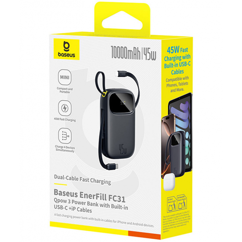 Powerbank Baseus EnerFill FC31 Qpow 3, 10000mAh, 45W, QC + PD, fekete P10082102123-00-3