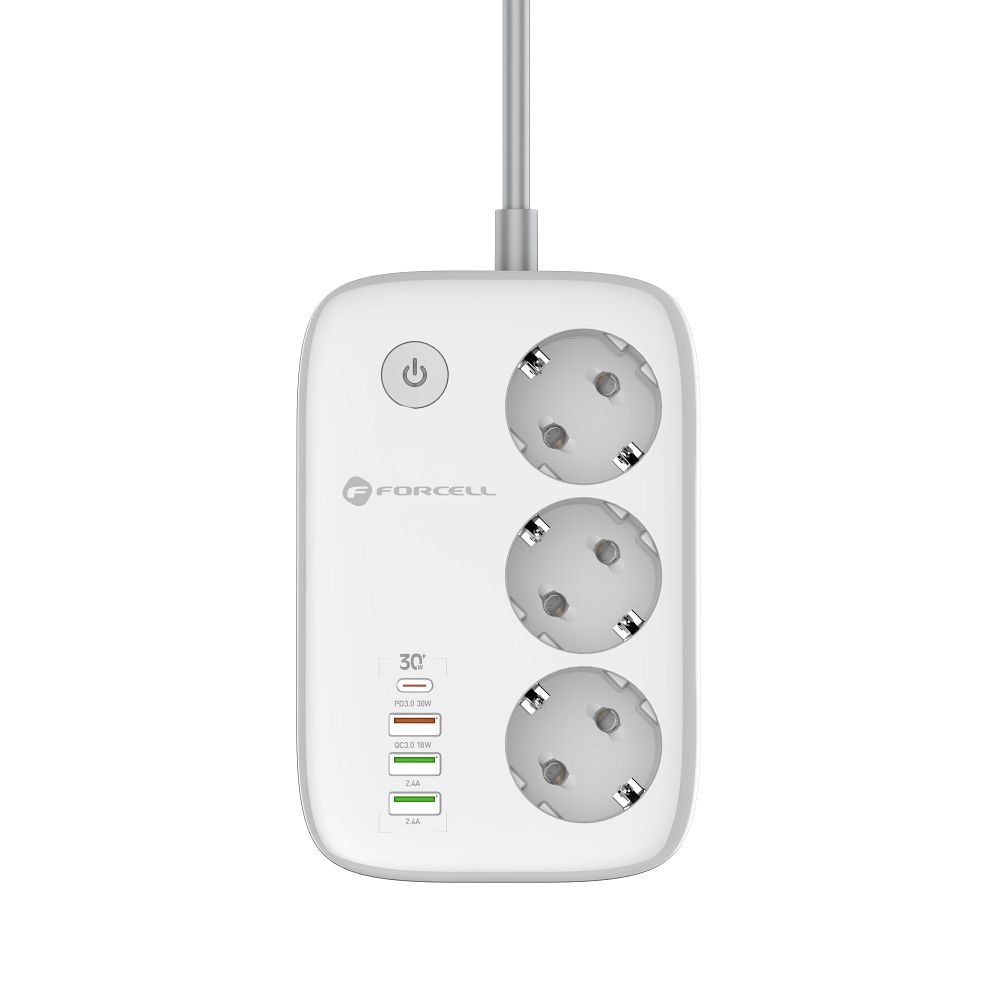 Forcell F-Energy VT-PS03 okos elosztó 3 aljzattal, USB-C-vel és 3 USB-A porttal, fehér Tuya, SmartLife-1