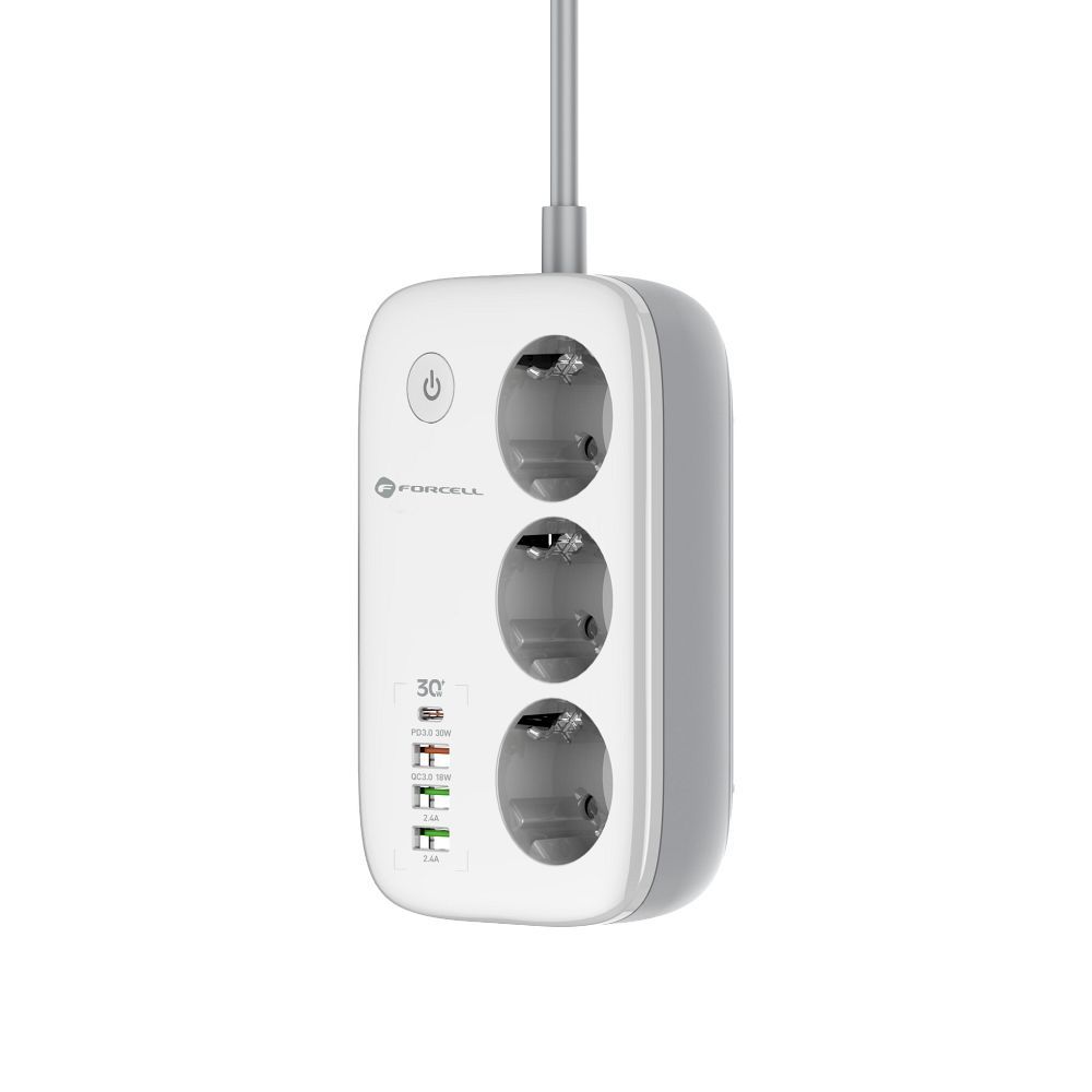 Forcell F-Energy VT-PS03 okos elosztó 3 aljzattal, USB-C-vel és 3 USB-A porttal, fehér Tuya, SmartLife-2