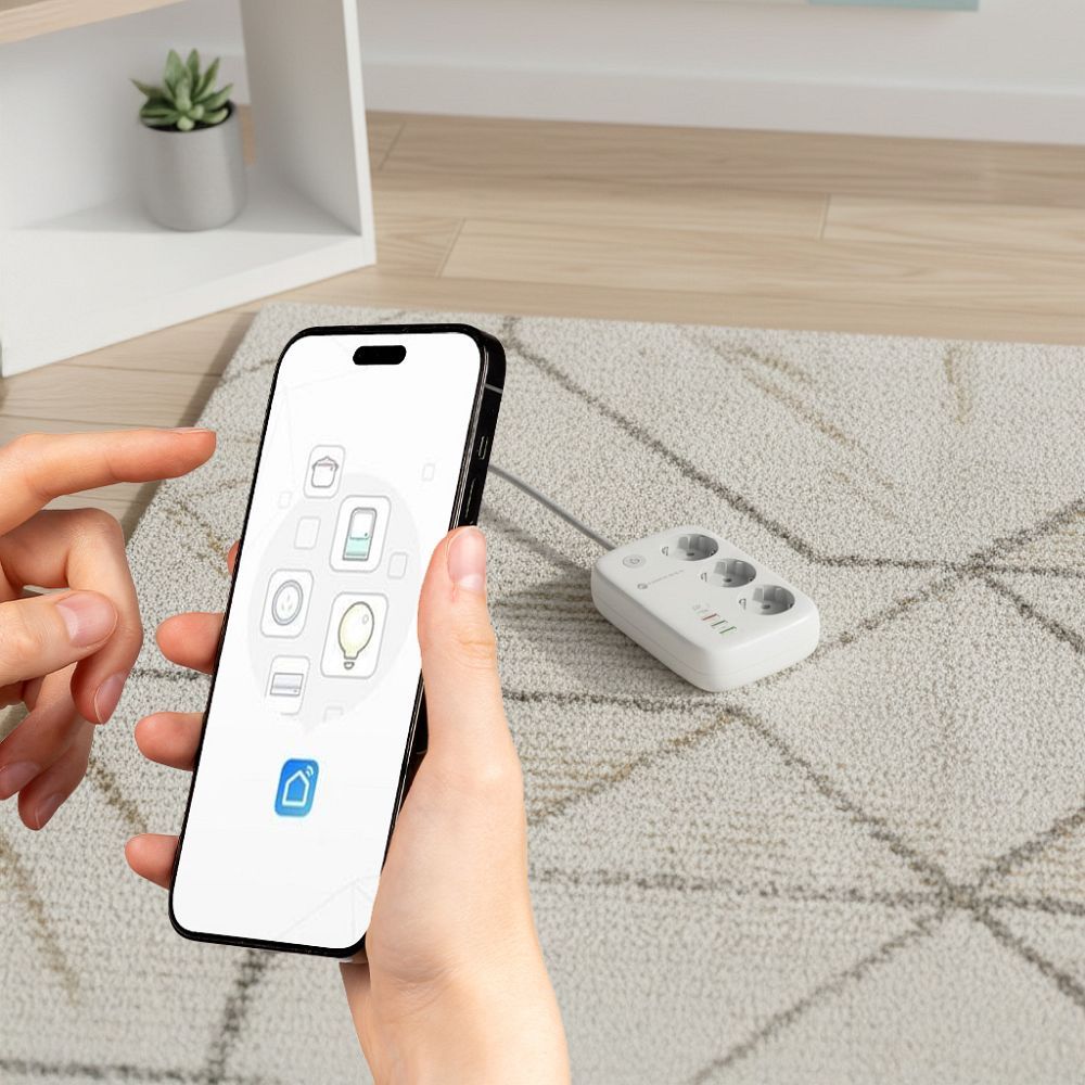 Forcell F-Energy VT-PS03 okos elosztó 3 aljzattal, USB-C-vel és 3 USB-A porttal, fehér Tuya, SmartLife-4