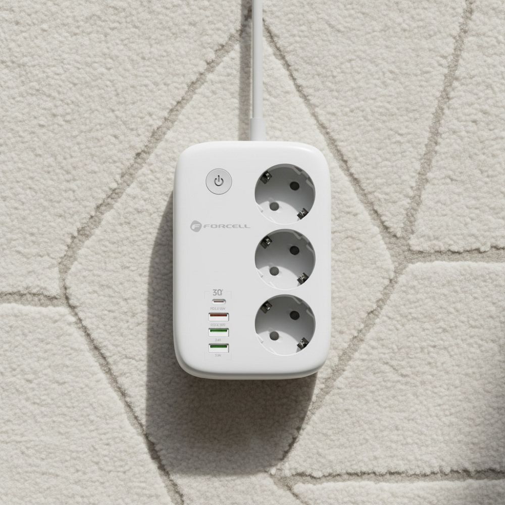 Forcell F-Energy VT-PS03 okos elosztó 3 aljzattal, USB-C-vel és 3 USB-A porttal, fehér Tuya, SmartLife-5