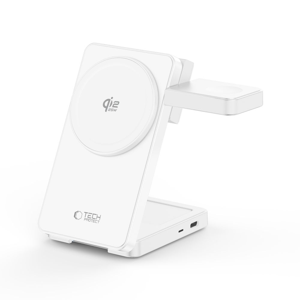 Tech-Protect A56 3 az 1-ben mágneses MagSafe vezeték nélküli töltő 25 W Qi2.2 fehér-4
