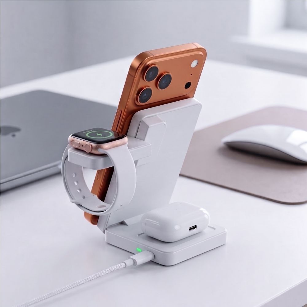 Tech-Protect A56 3 az 1-ben mágneses MagSafe vezeték nélküli töltő 25 W Qi2.2 fehér-6