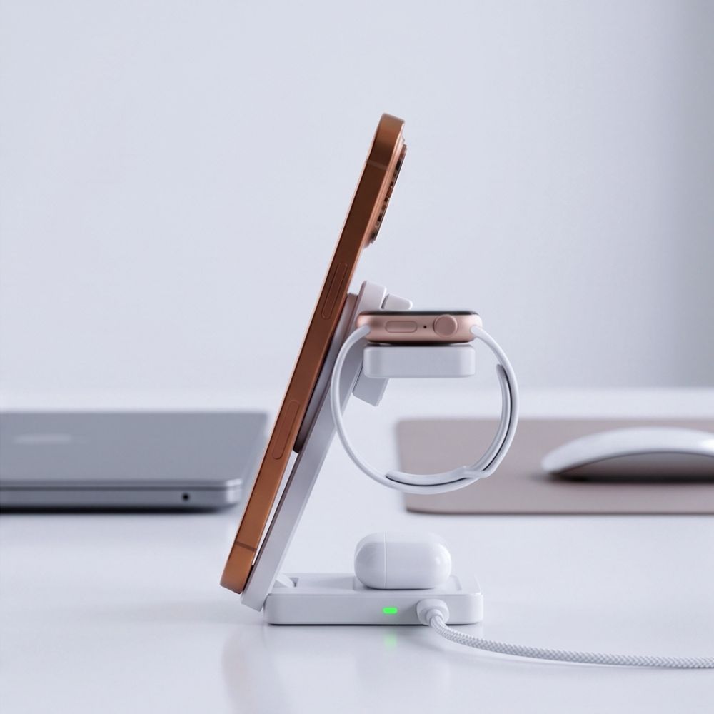 Tech-Protect A56 3 az 1-ben mágneses MagSafe vezeték nélküli töltő 25 W Qi2.2 fehér-7