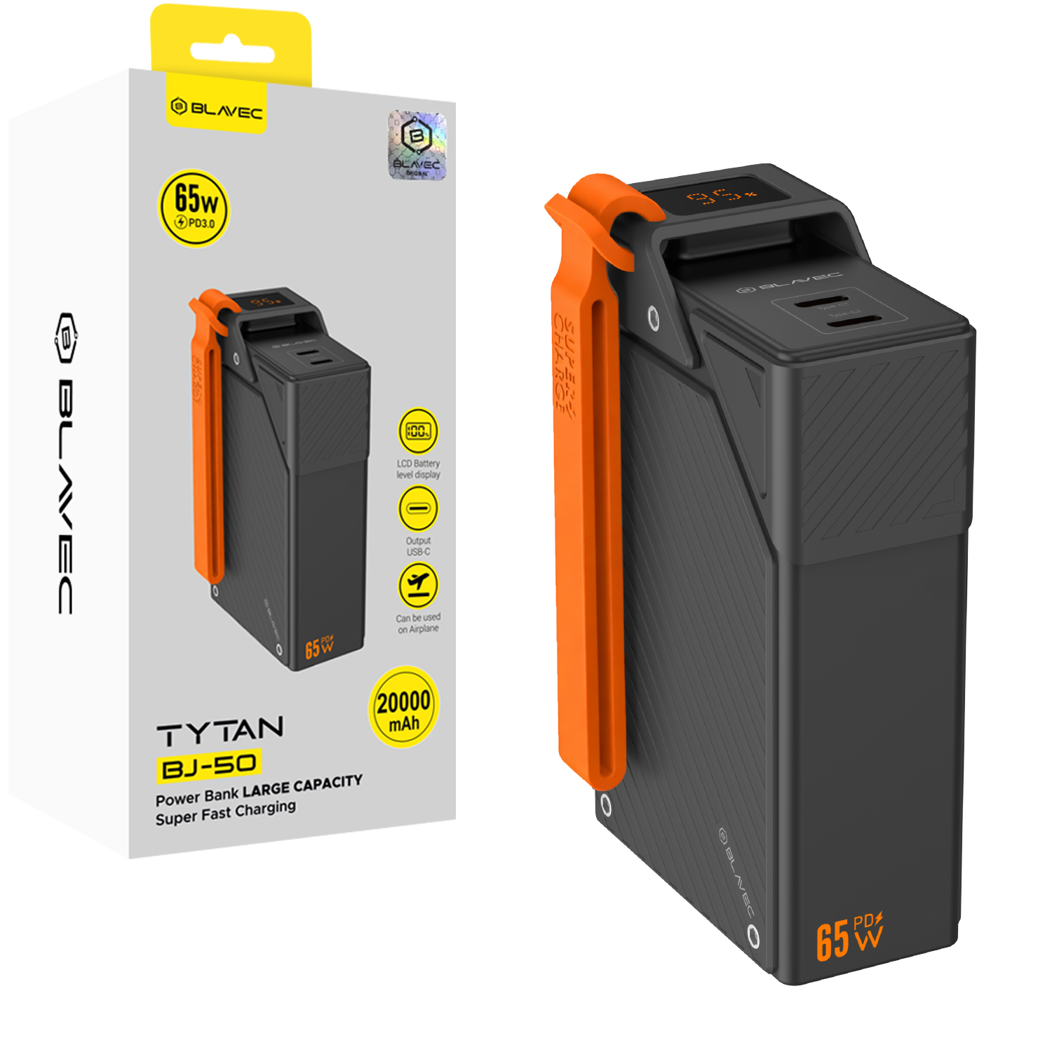  Blavec Powerbank 20000 mAh BJ-50 Tytan 65 W – 2x USB-C (PBBJ50A) fekete-0