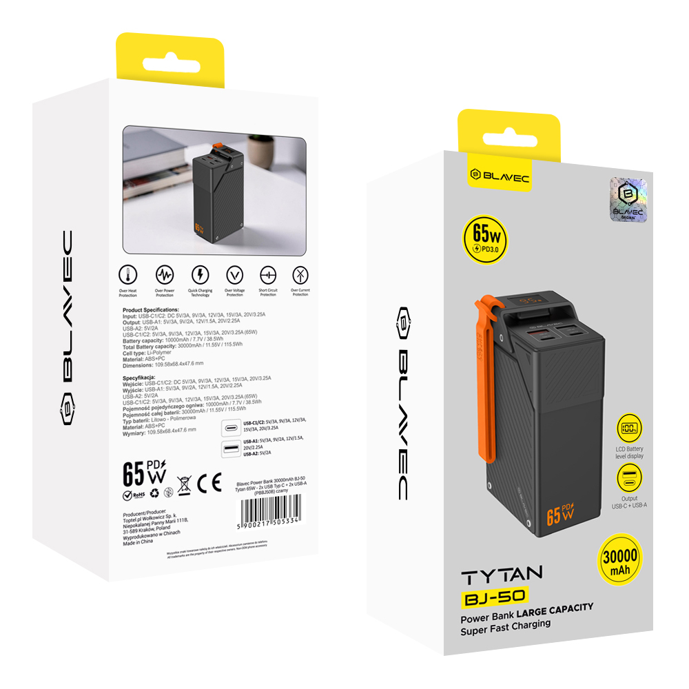  Blavec BJ-50 Tytan 30000 mAh 65 W fekete powerbank (PBBJ50B)-7