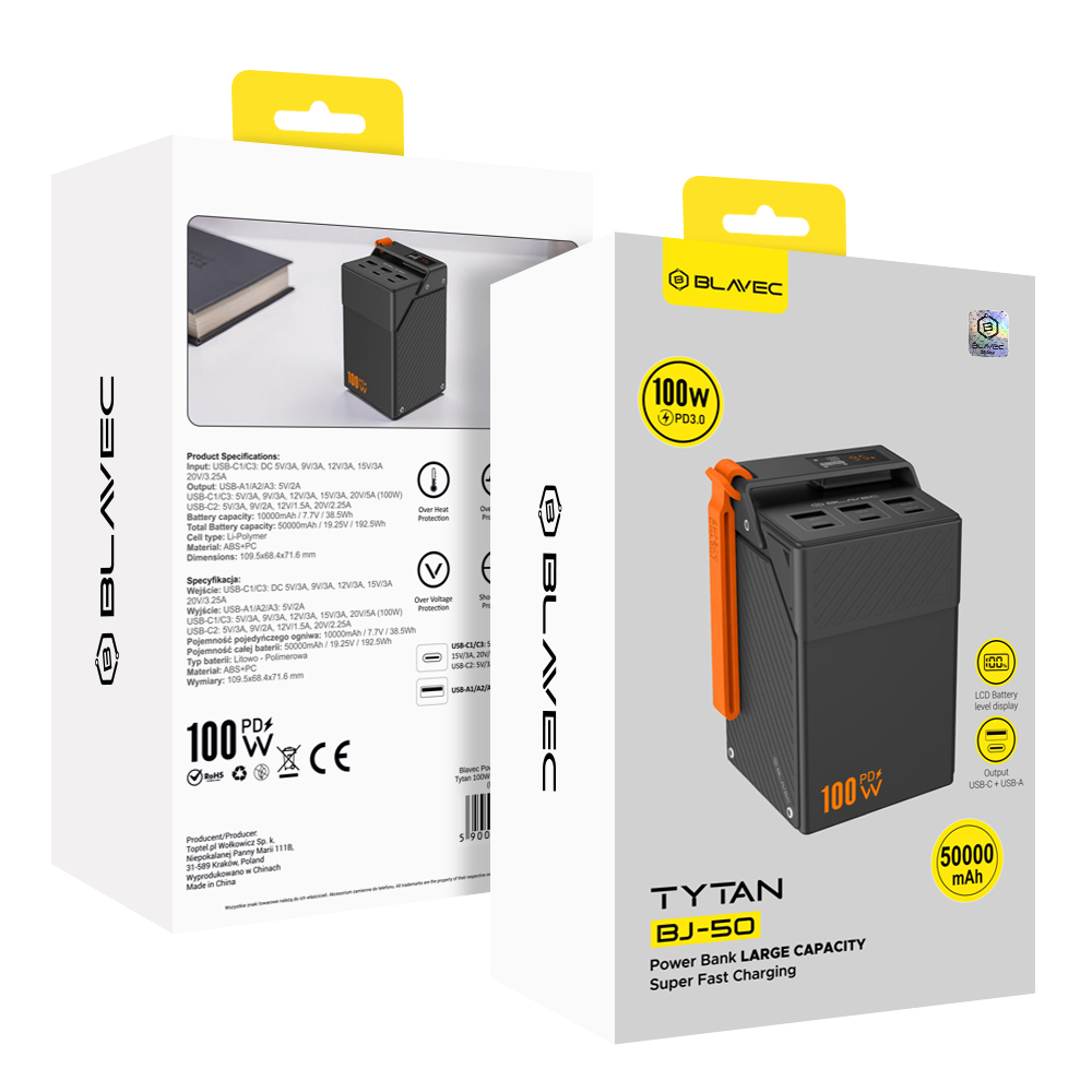 Blavec BJ-50 Tytan 50000 mAh 100 W powerbank fekete-7