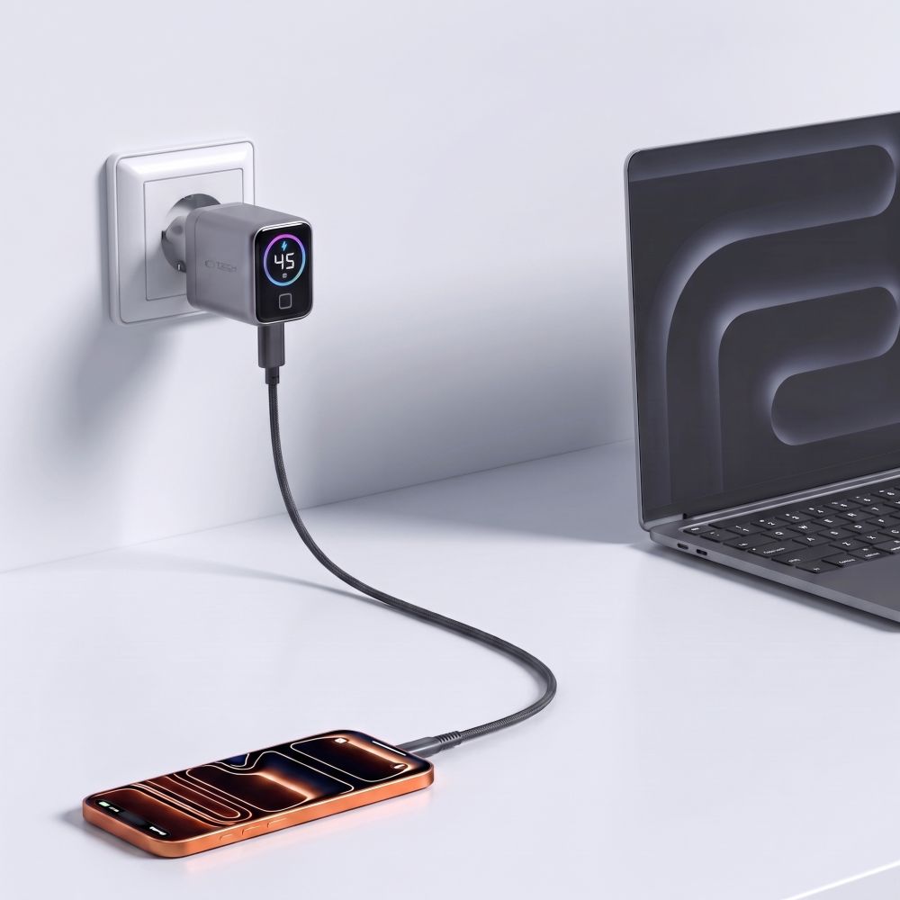 Tech-Protect PowerVision NC45W-GaN 45 W-os USB-C hálózati töltő, sötétszürke-5