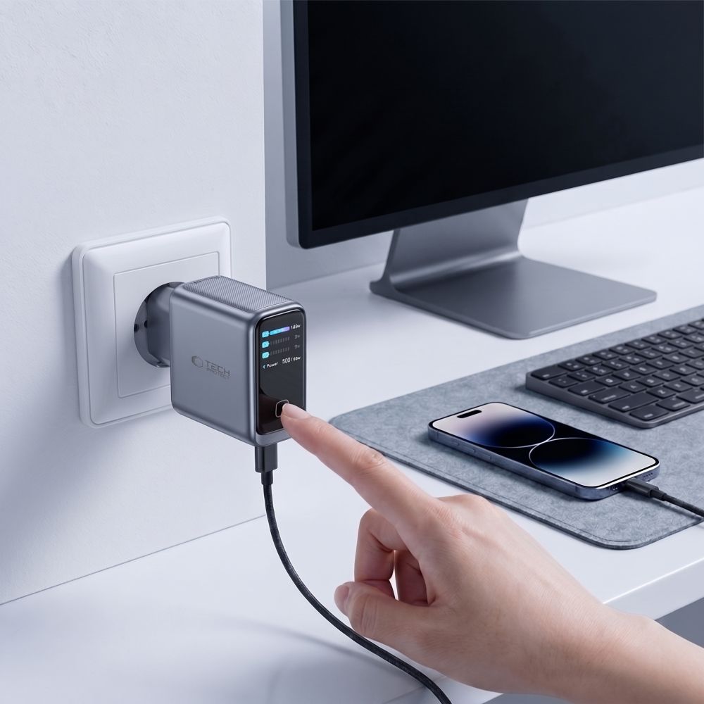 Tech-Protect PowerVision NC100W-GaN 3 portos 100 W-os hálózati töltő, sötétszürke (2×USB-C, 1×USB-A)-6