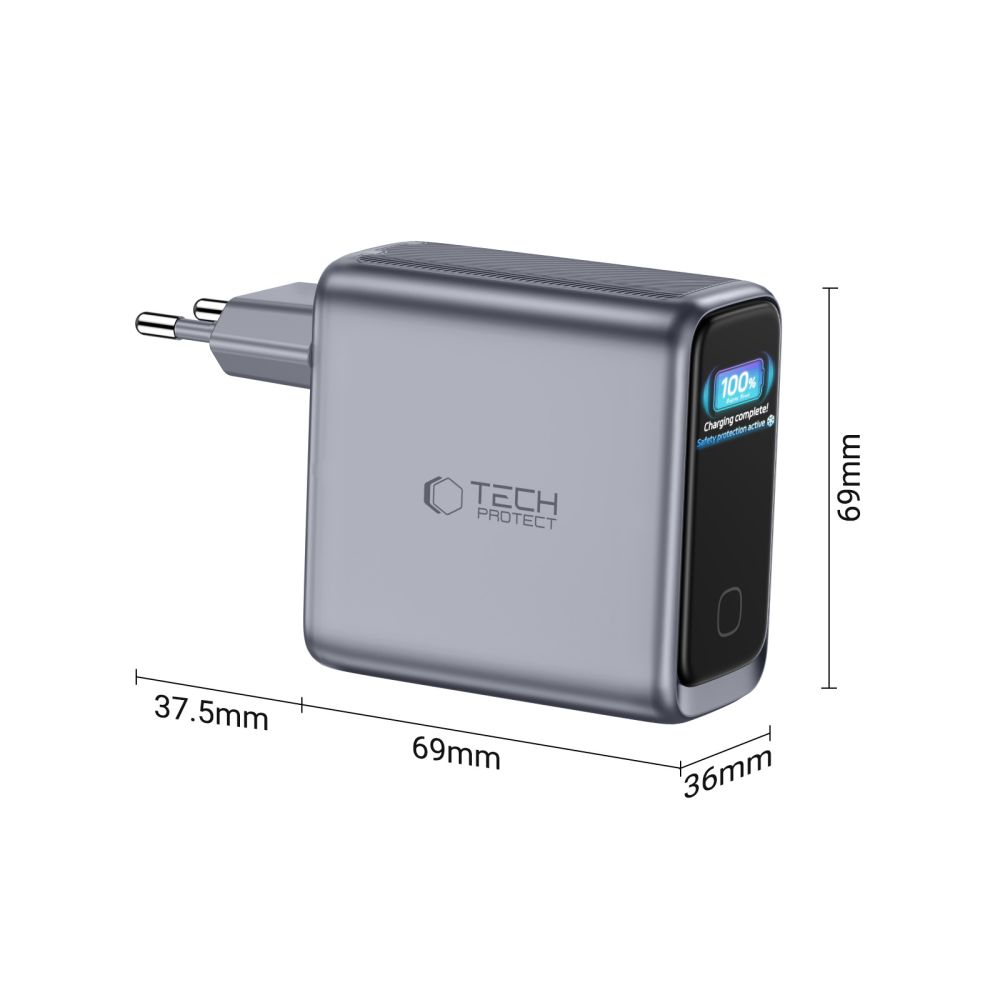 Tech-Protect PowerVision NC140W-GaN 140 W-os 4 portos hálózati töltő, sötétszürke (3×USB-C, 1x USB-A)-3