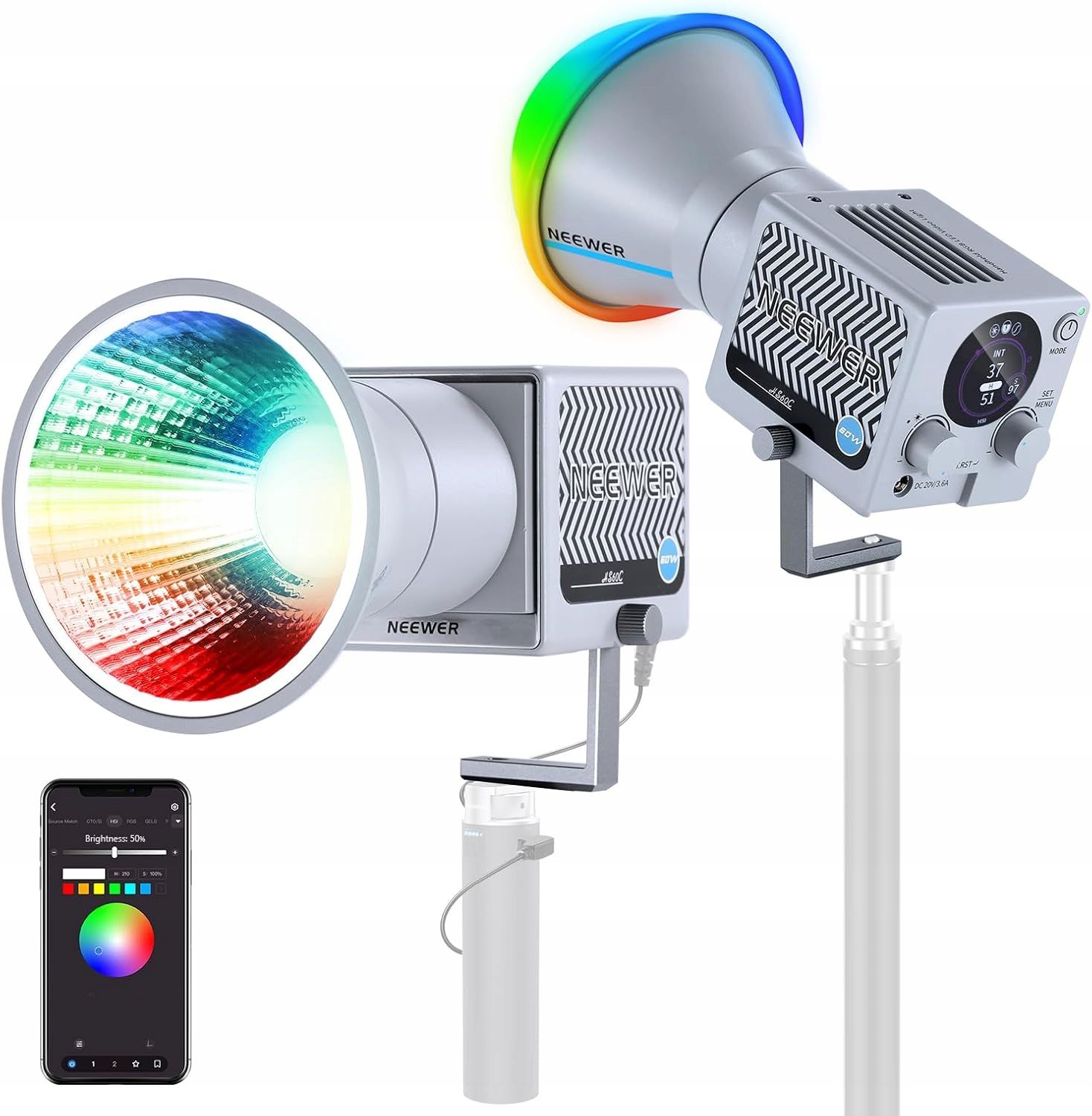 Neewer HS60C 60 W RGB COB videólámpa-12