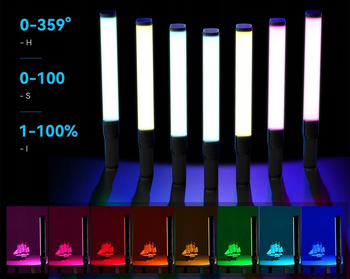Ulanzi VL360 RGB LED fénycső, 55 cm, fekete-7
