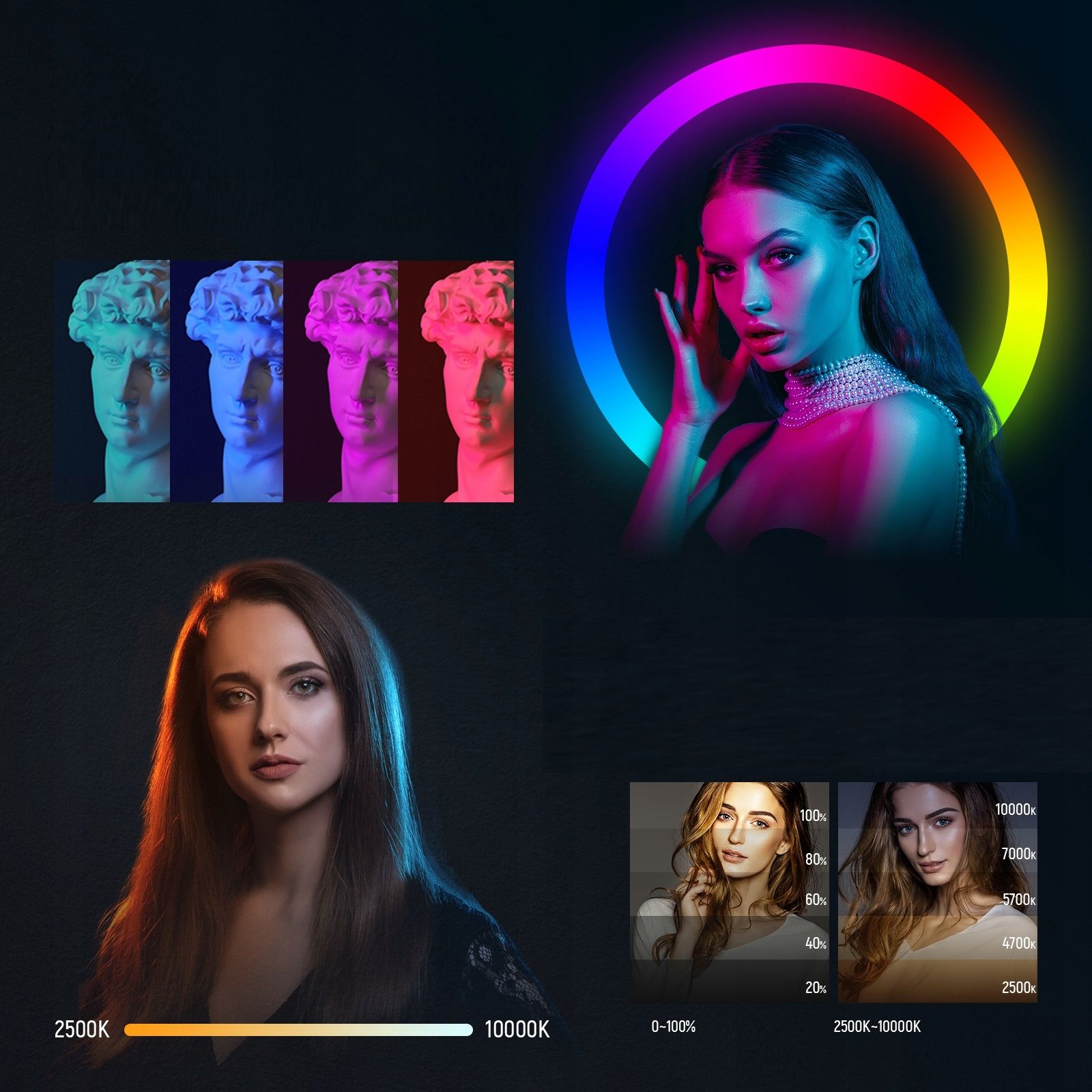 Neewer RGB-A111 20 W-os LED keretlámpa telefontartóval-7