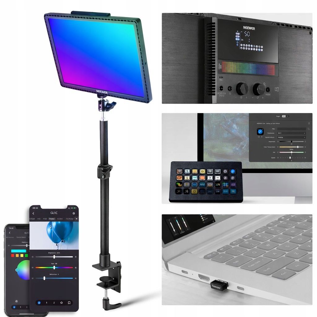 Neewer GL1C RGBWW LED lámpa asztali állvánnyal-1