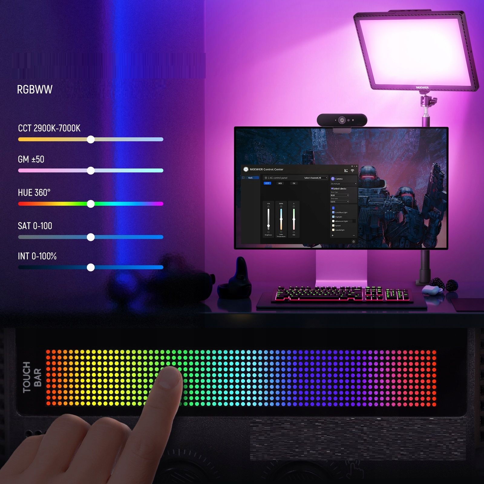 Neewer GL1C RGBWW LED lámpa asztali állvánnyal-3