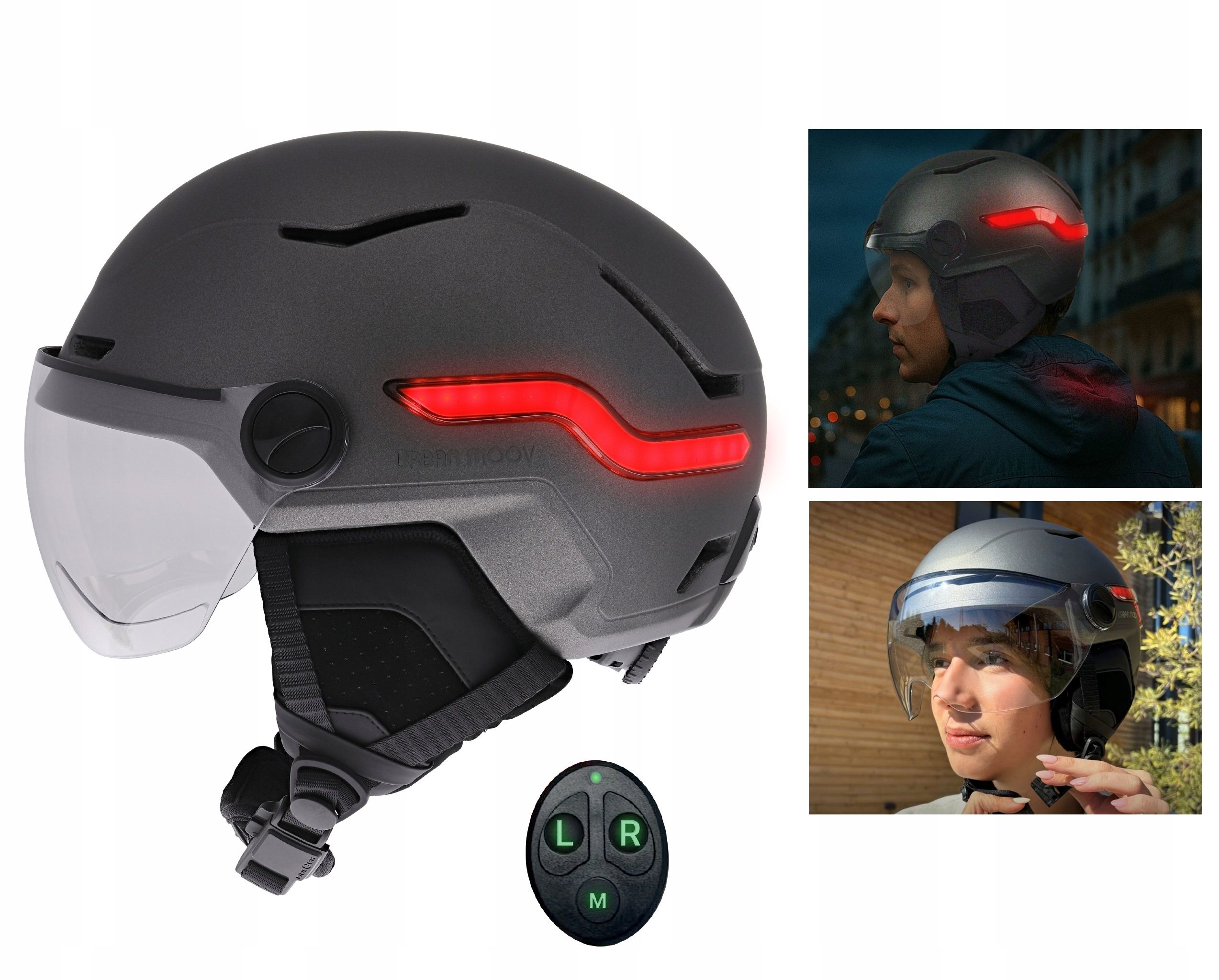 T'nB Urban Moov VIZION LED-es védősisak távirányítóval, L, matt sötétszürke-10
