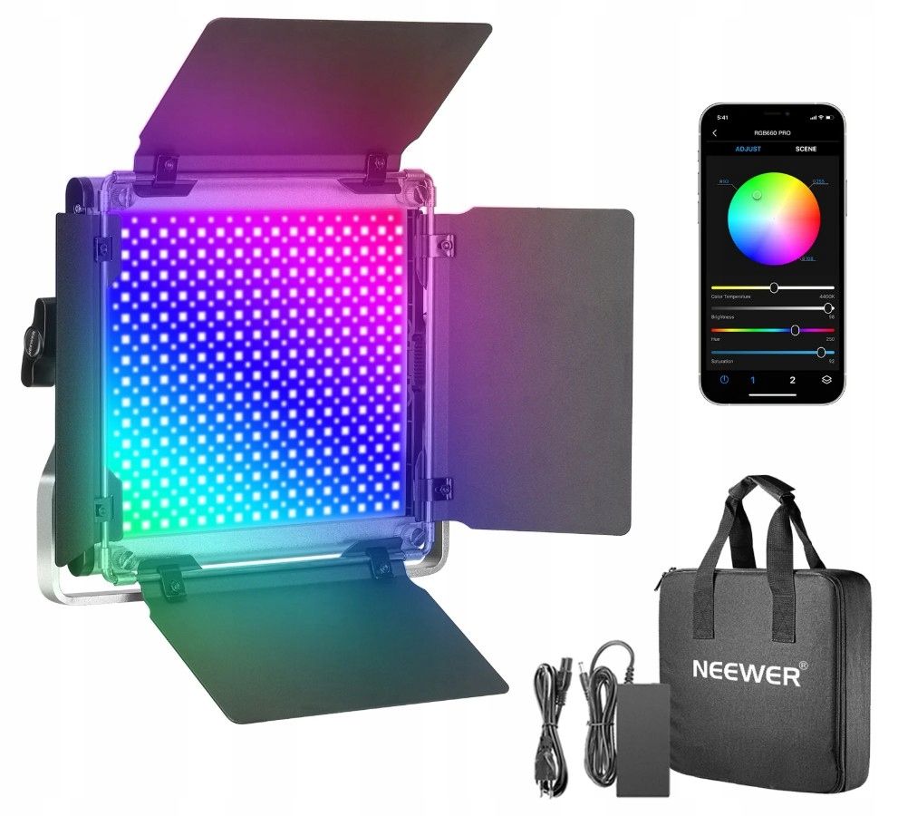 Neewer RGB660 PRO II LED RGB videólámpa fényterelő lapokkal, 50 W, 3200–5600 K-1
