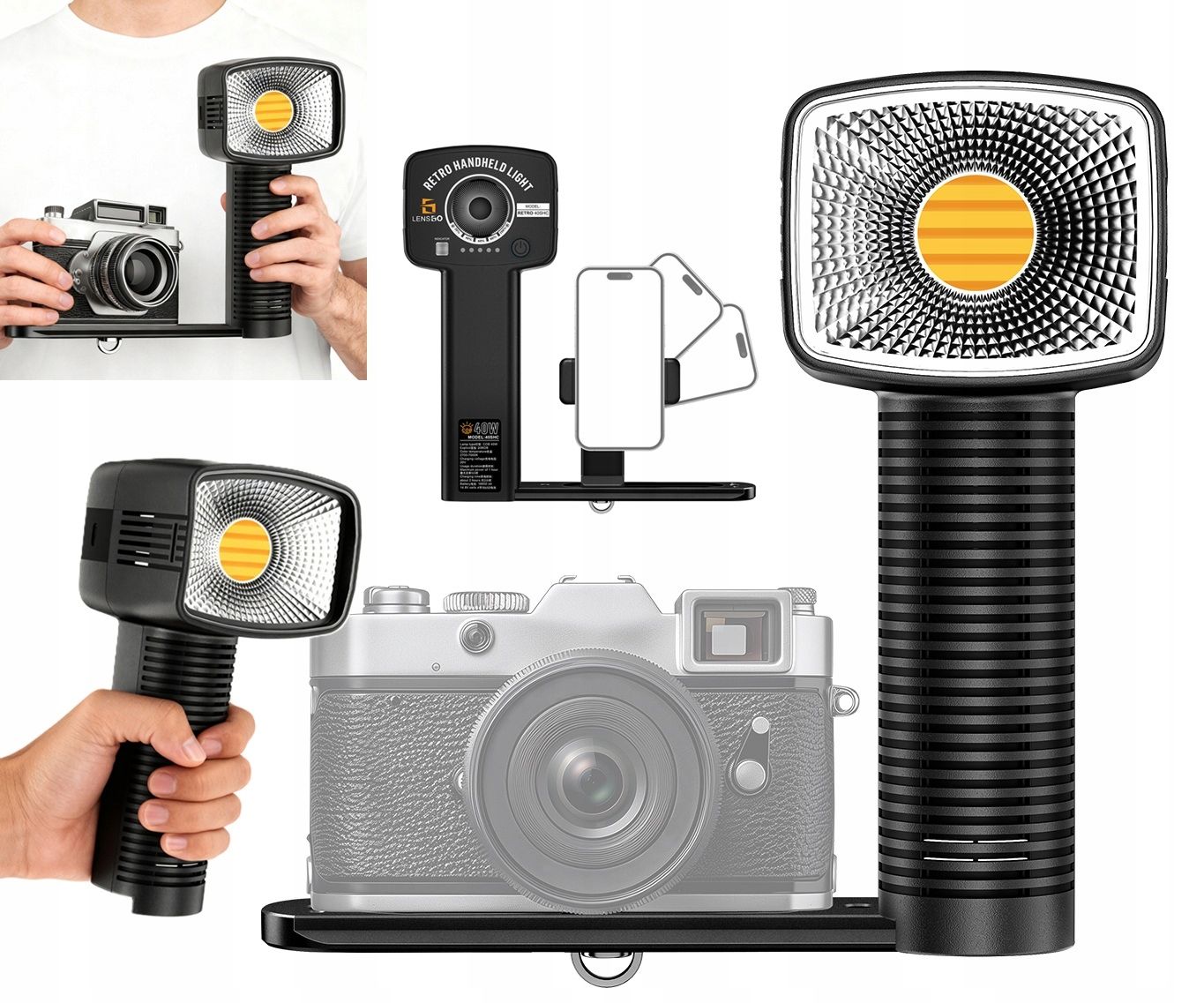 LensGo 40SHC retro kézi COB LED lámpa 40 W, fekete-0