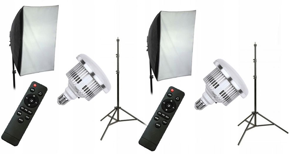 10 az 1-ben készlet 2x 1600 W-os LED lámpa 3000–6500 K távirányítóval, 50x70 softboxszal, 230 cm-es állvánnyal / 2x LED803-9