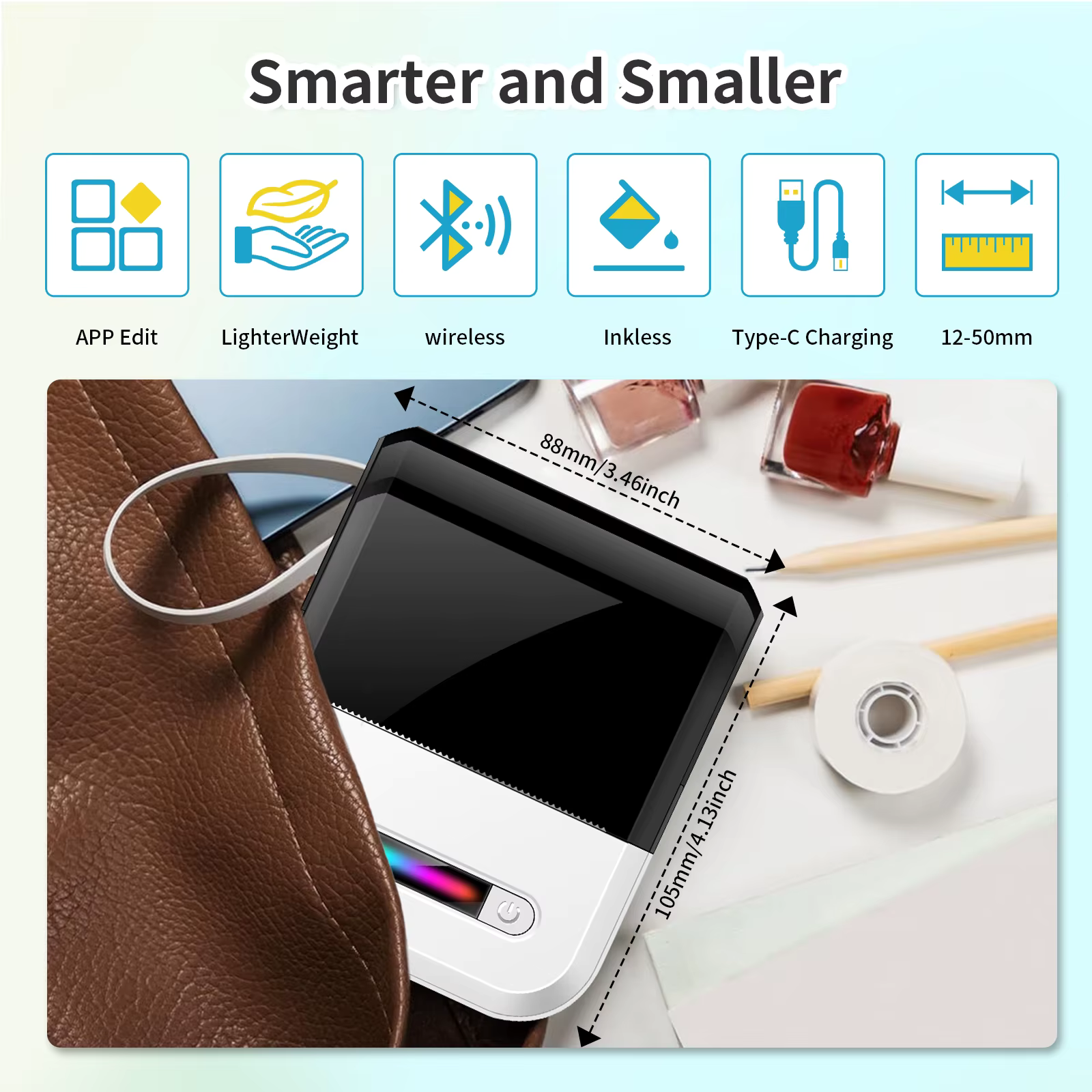 Mini címke és blokk hőnyomtató bluetooth U1 fehér/fekete , e-nyugta kompatibilis (iOS/Android)-6