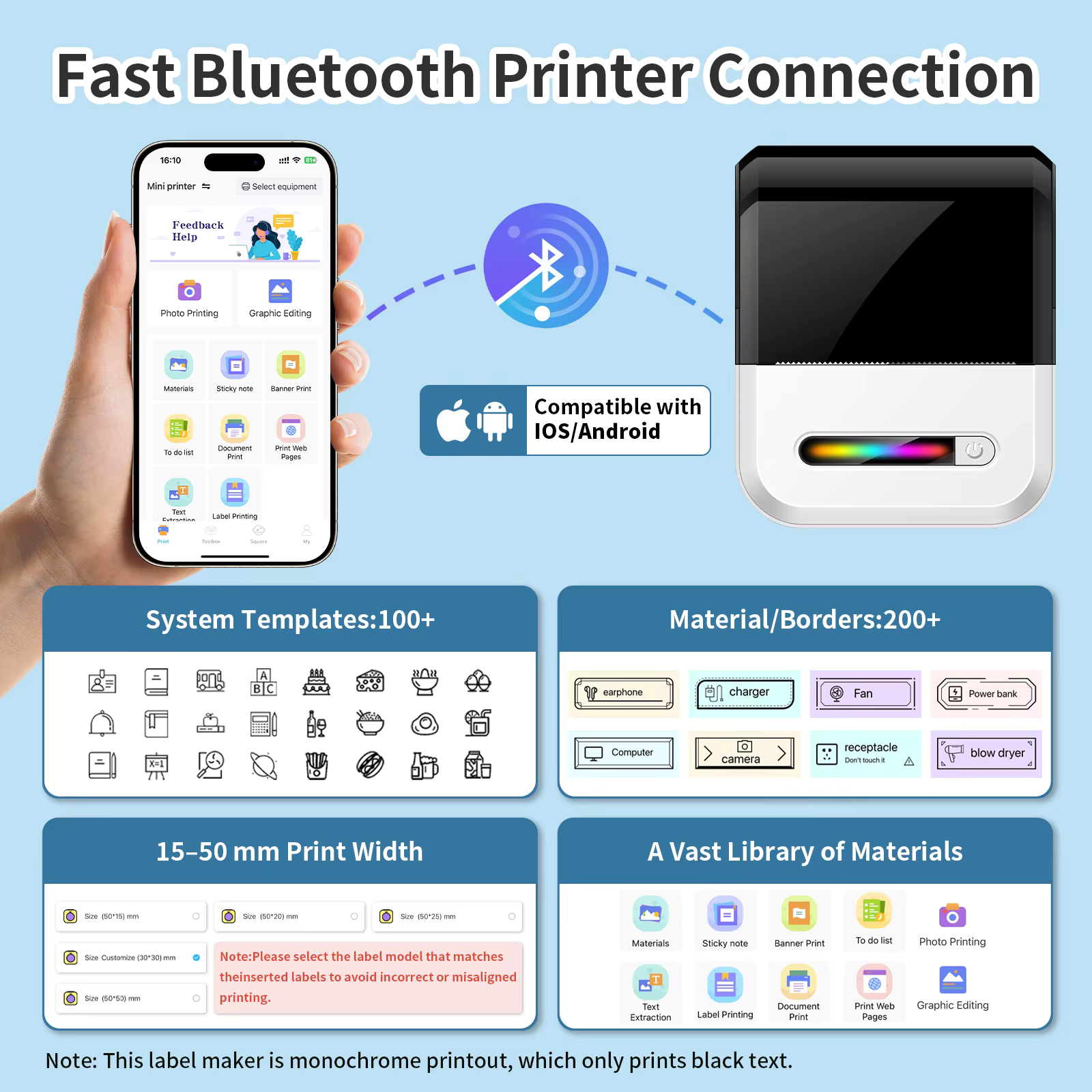 Mini címke és blokk hőnyomtató bluetooth U1 fehér/fekete , e-nyugta kompatibilis (iOS/Android)-5