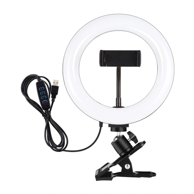 PULUZ 20 cm-es LED gyűrűs lámpa monitorcsipesszel és telefontartóval, fekete-0