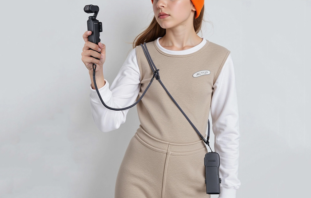 Sunnylife OP3-K019 védőtok pánttal és nyakpánttal DJI Osmo Pocket 3-hoz, szürke-2