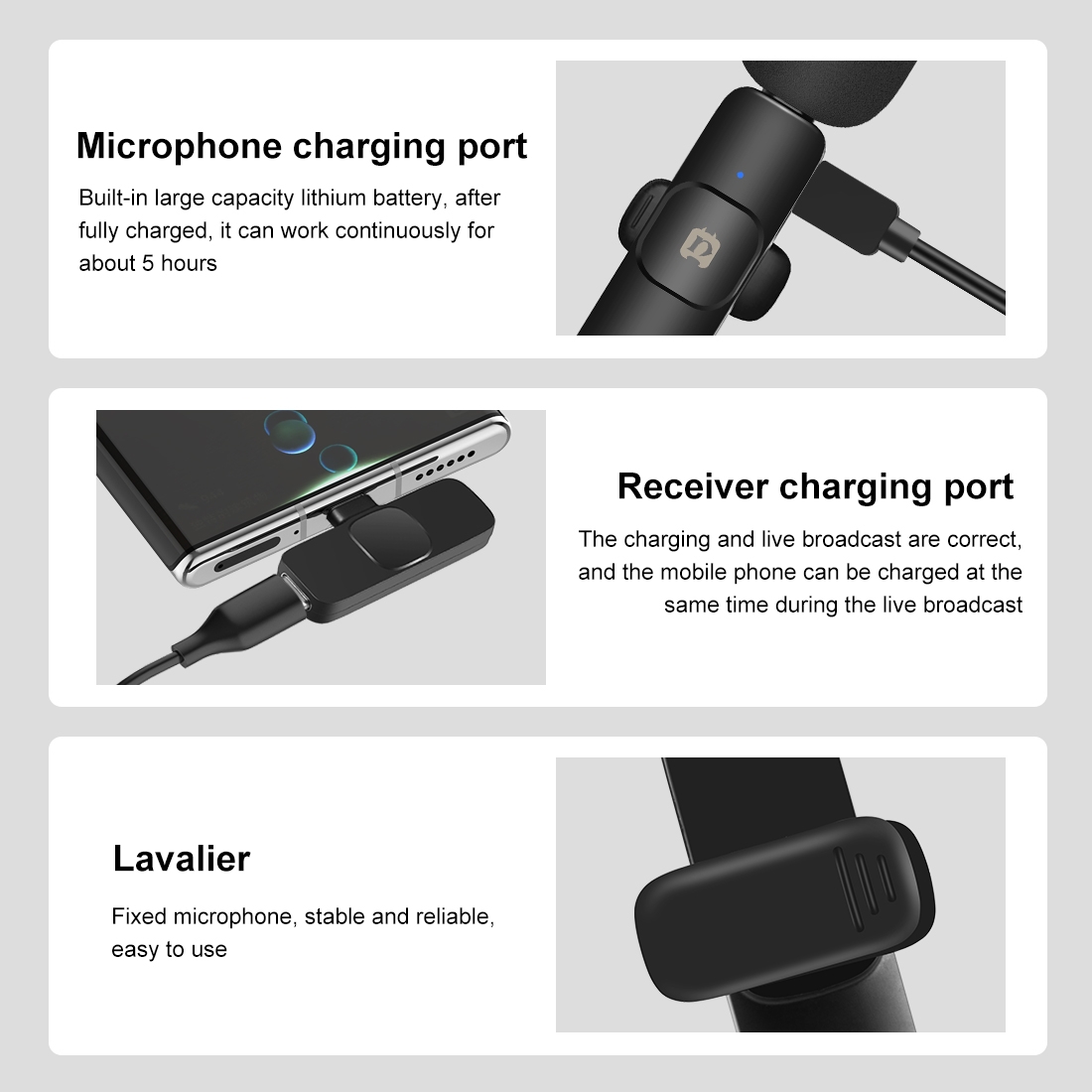PULUZ vezeték nélküli csiptetős mikrofon, fekete USB-C-6
