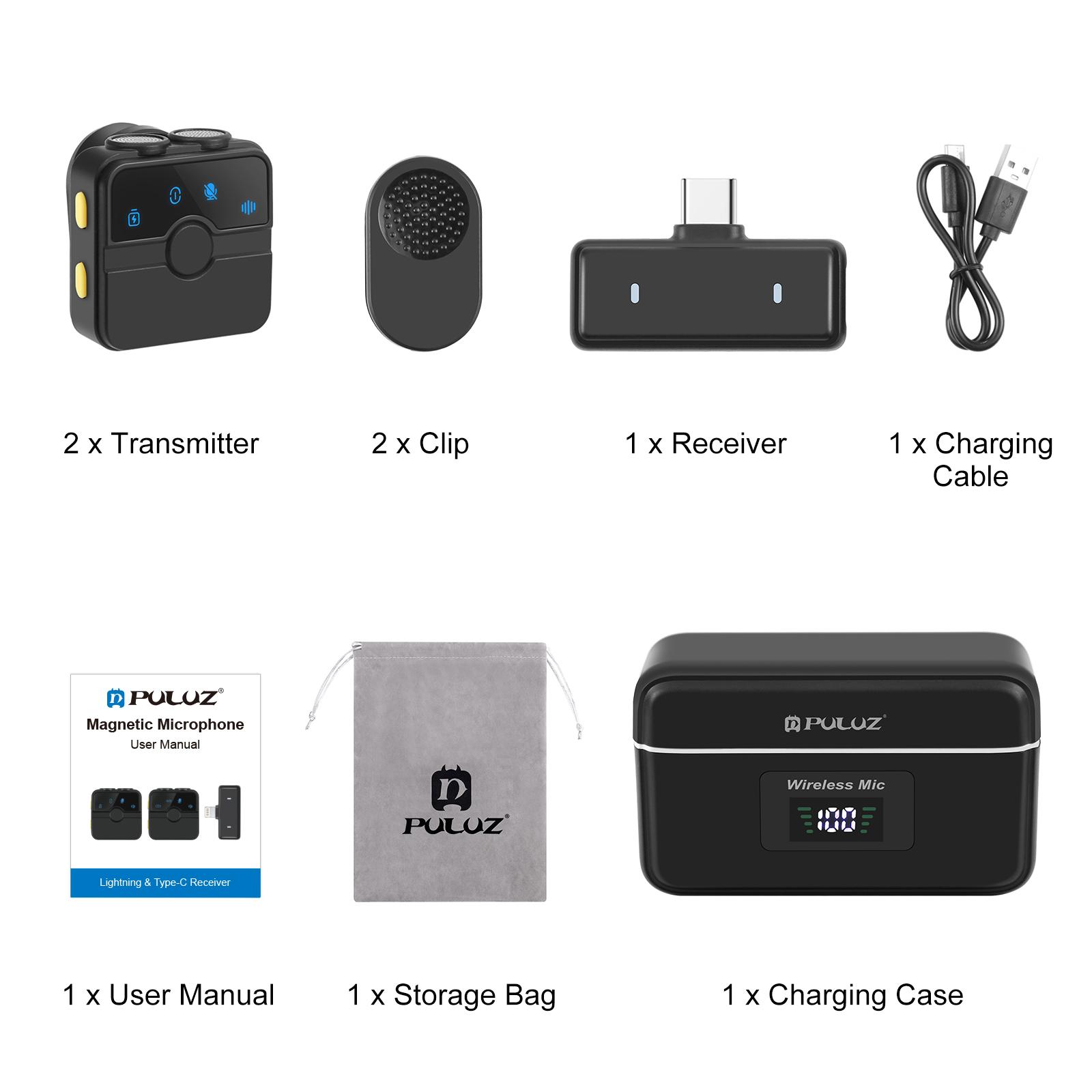 PULUZ SmartLink WS300 vezeték nélküli csíptetős mikrofonrendszer fekete USB-C-11