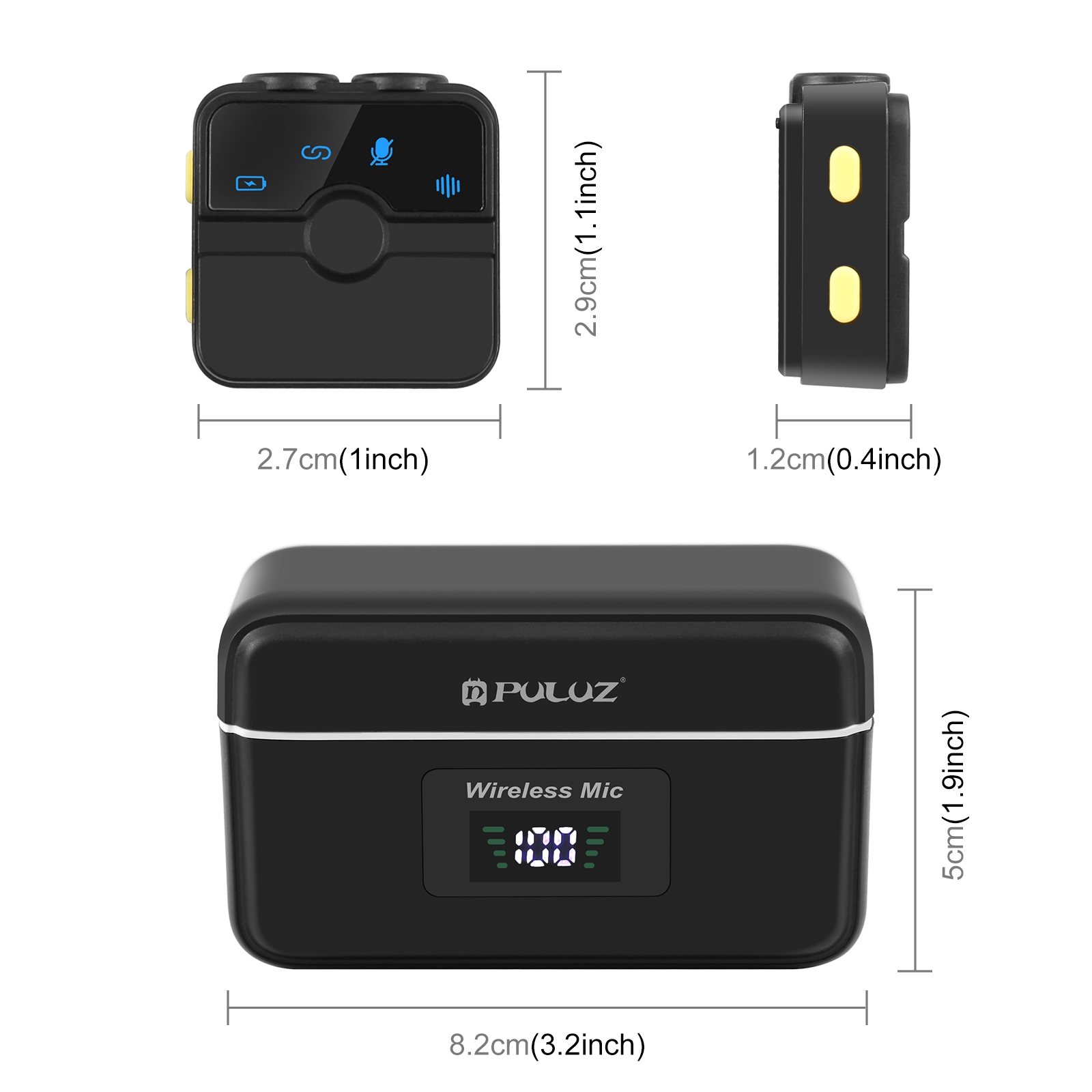 PULUZ SmartLink WS300 vezeték nélküli csíptetős mikrofonrendszer fekete USB-C-12
