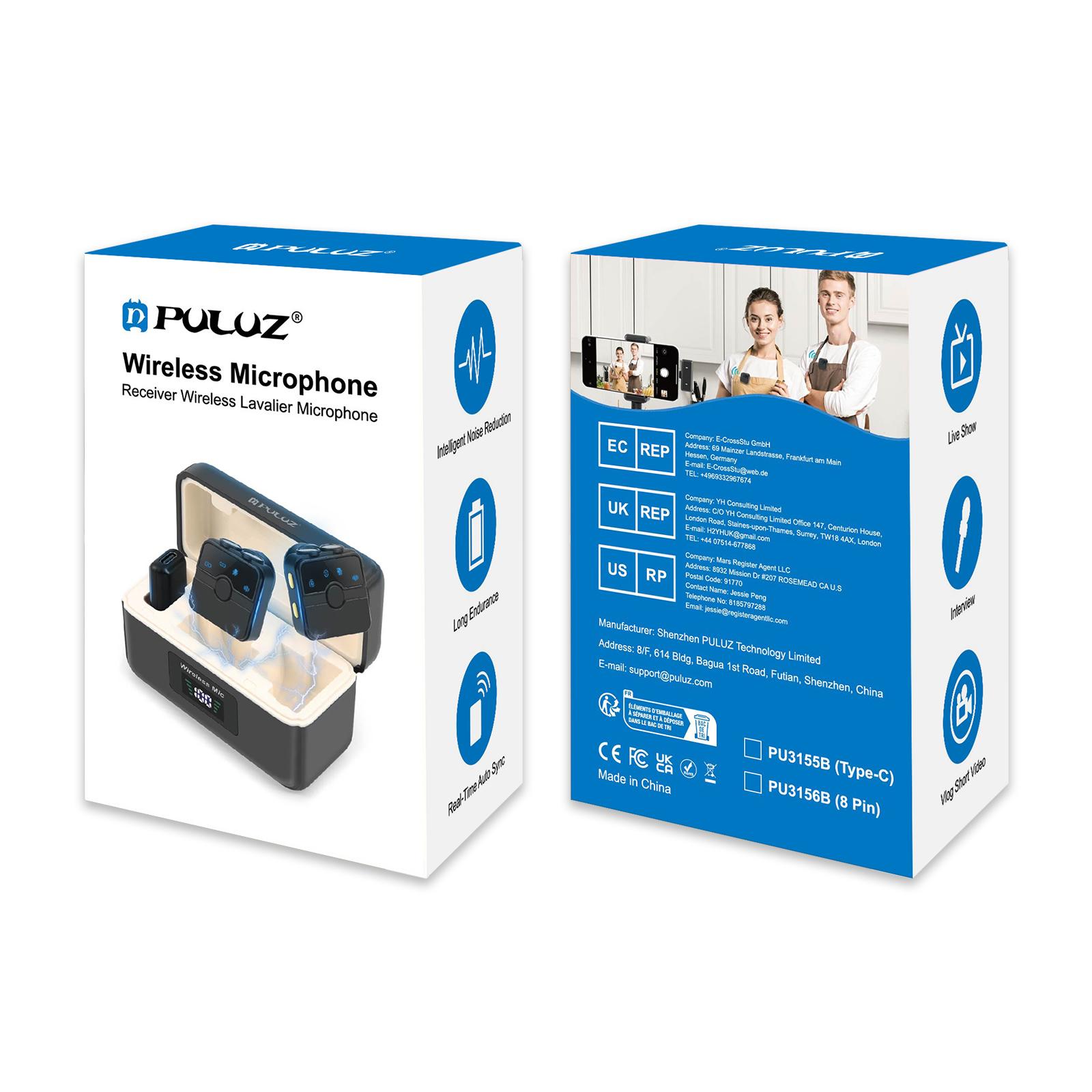 PULUZ SmartLink WS300 vezeték nélküli csíptetős mikrofonrendszer fekete USB-C-1