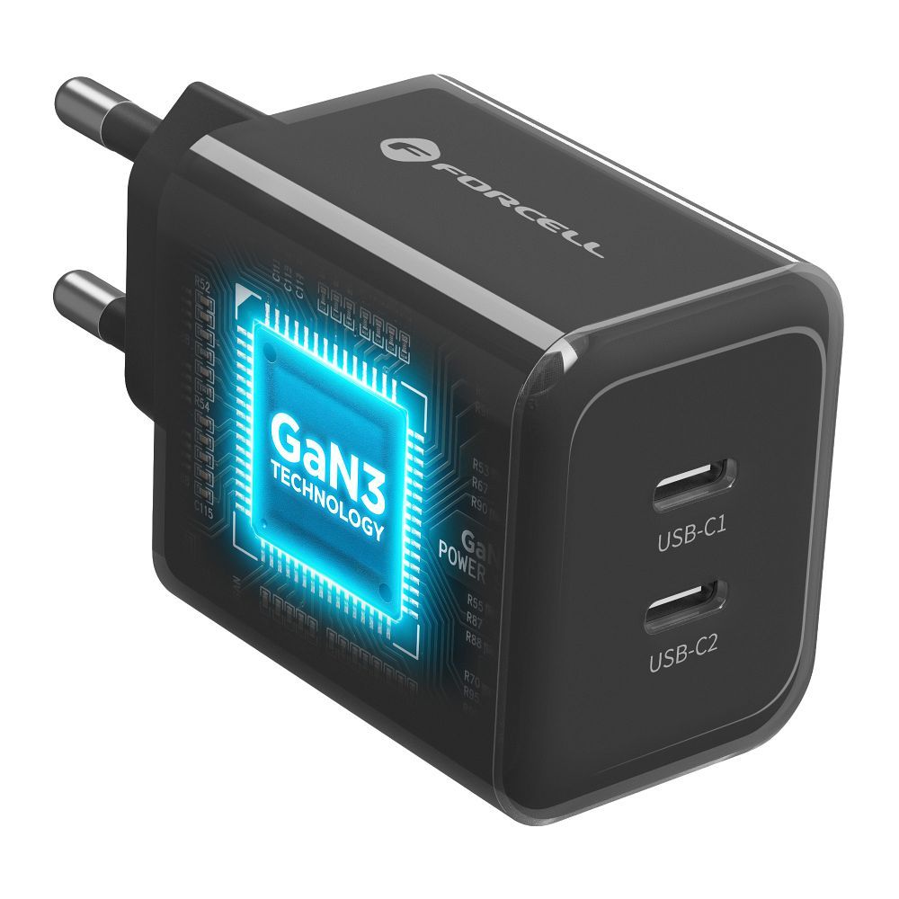 Forcell F-Energy GaN III Crystal Color 2 USB-C hálózati töltő SSFC3.0, 60 W, USB-C–USB-C szilikonkábellel, fekete-3