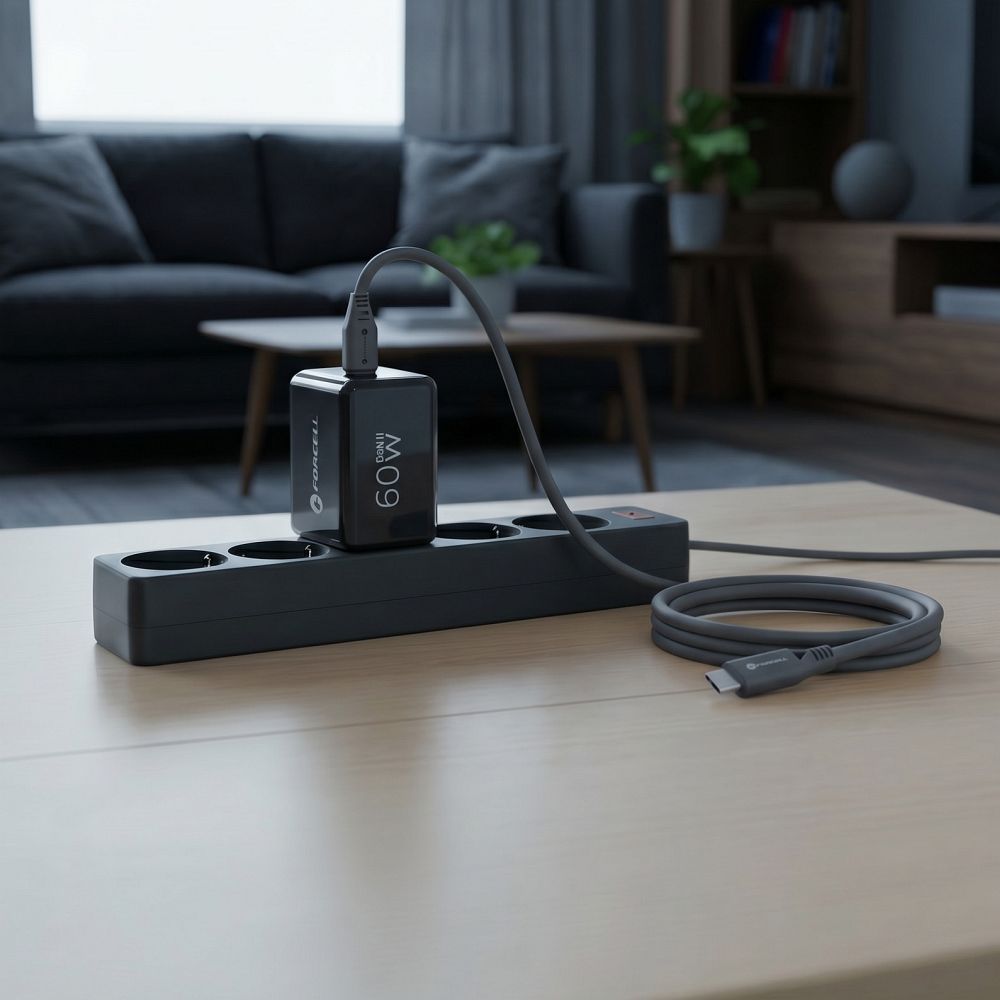 Forcell F-Energy GaN III Crystal Color 2 USB-C hálózati töltő SSFC3.0, 60 W, USB-C–USB-C szilikonkábellel, fekete-4