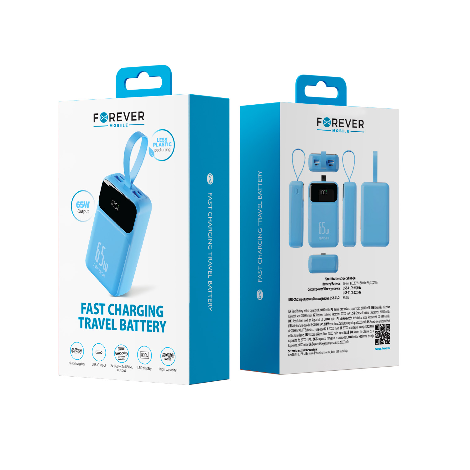 Forever Vibe-TB65 65 W-os 20 000 mAh-s külső akkumulátor, égszínkék powerbank-2