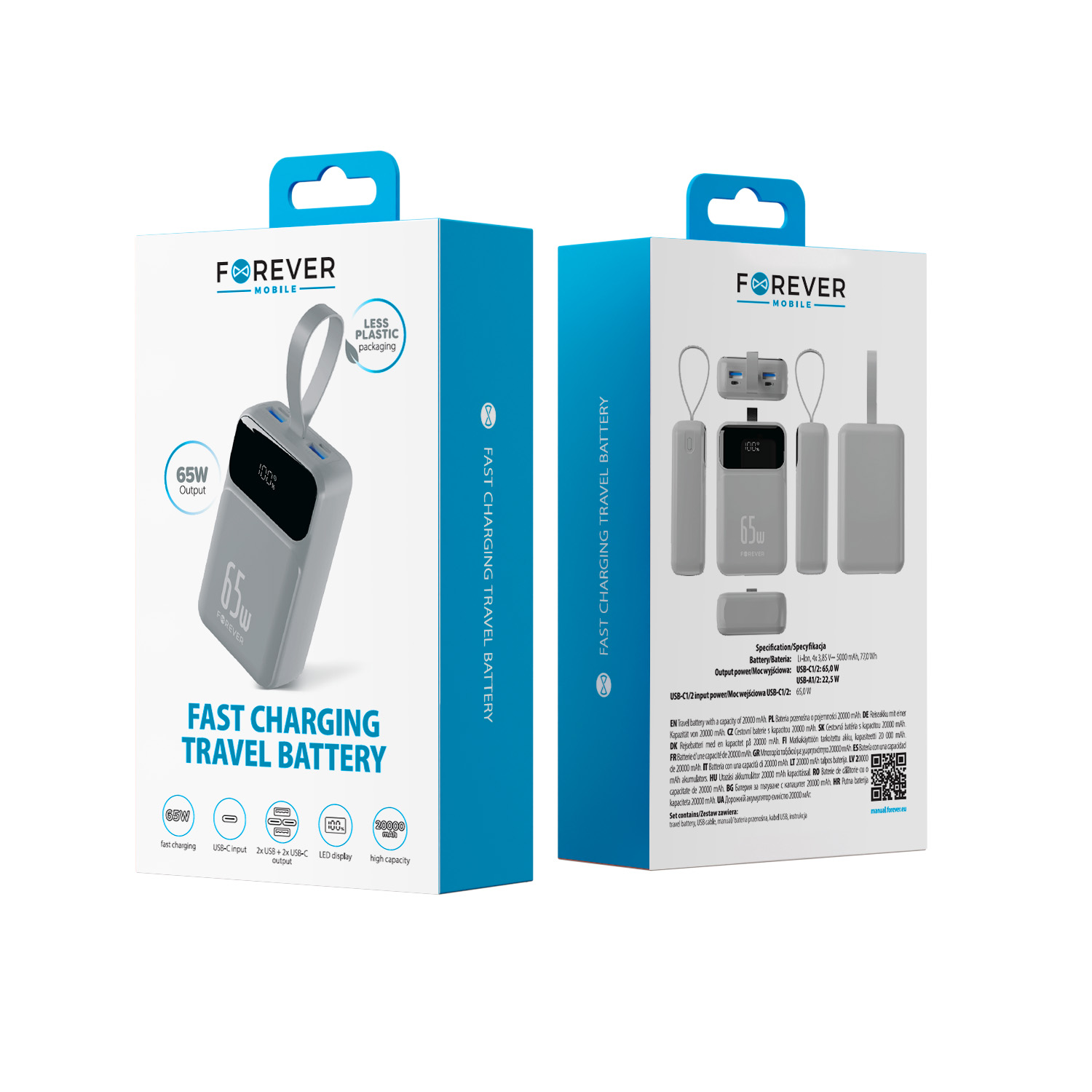 Forever Vibe-TB65 PD QC 65 W 20 000 mAh ezüst külső akkumulátor powerbank-2