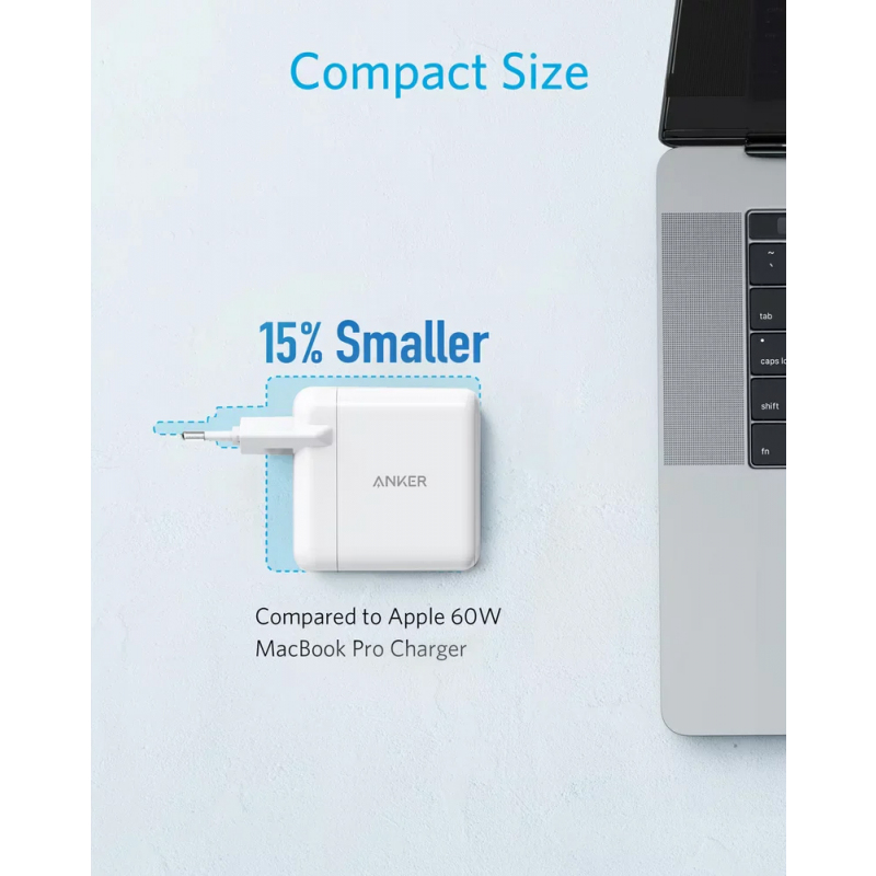 Anker PowerPort PD+ 2 35 W-os, 3 A-es fali töltő, 1 x USB-A – 1 x USB-C, fehér A2636G21-2
